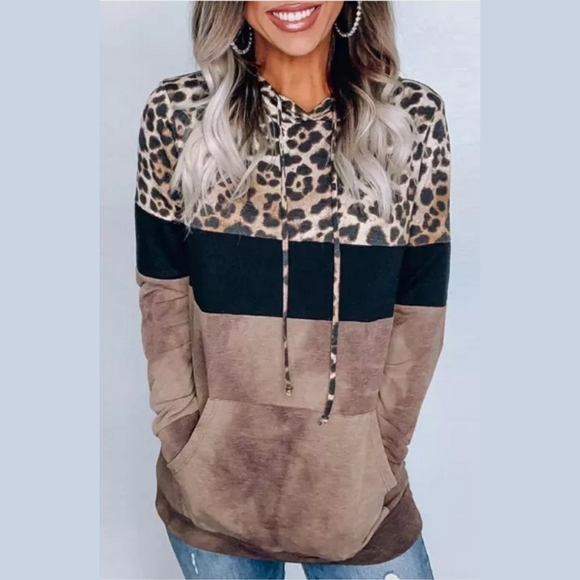 Tops - Leopard Colorblock Hoodie
